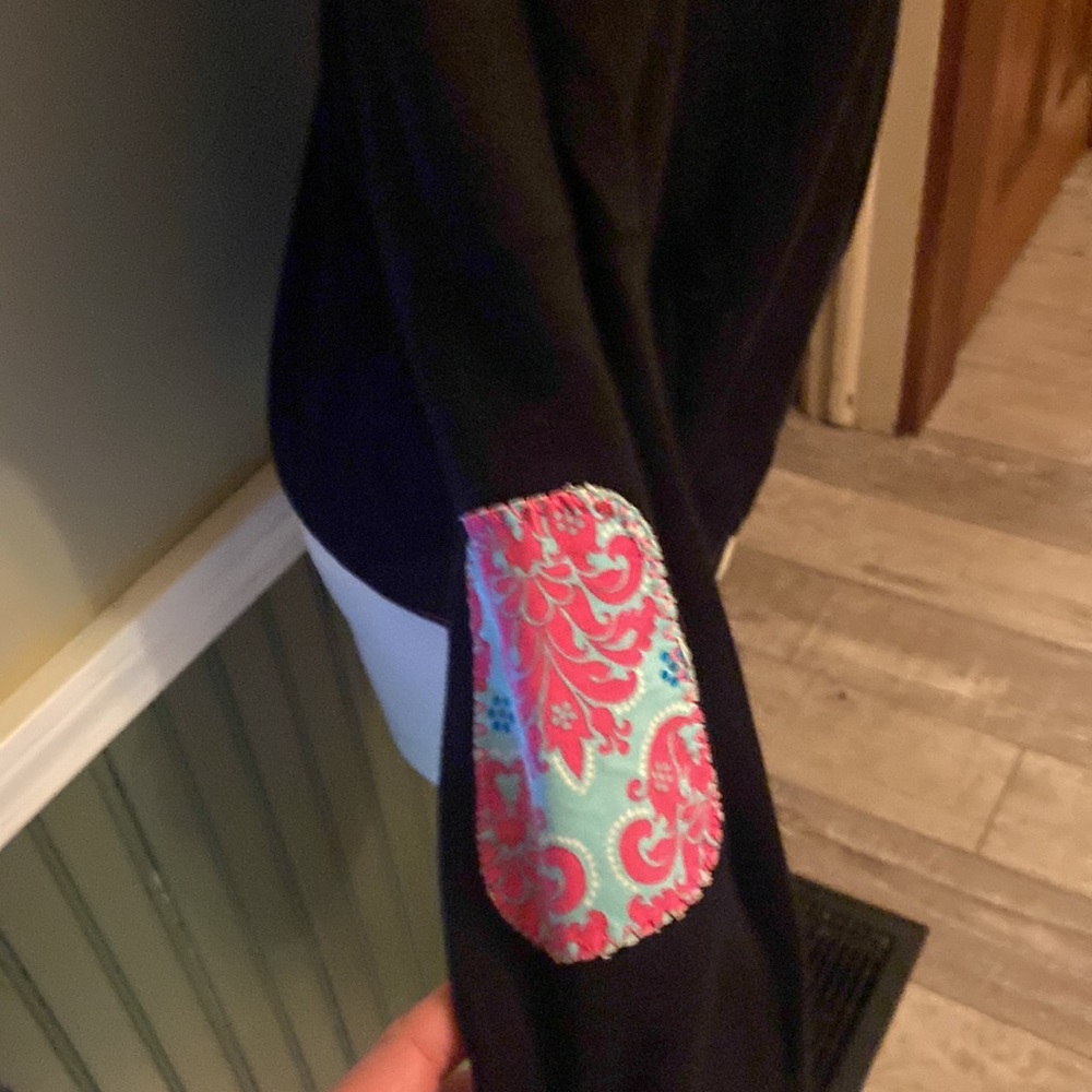 Black v neck sweater with cute elbow patches